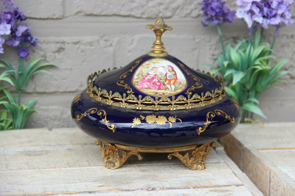 Vintage Cobalt blue limoges porcelain fragonard victorian scene box marked