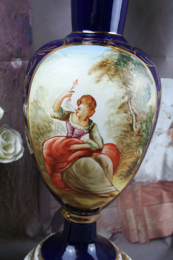 Gorgeous French cobalt blue limoges porcelain Table lamp lady
