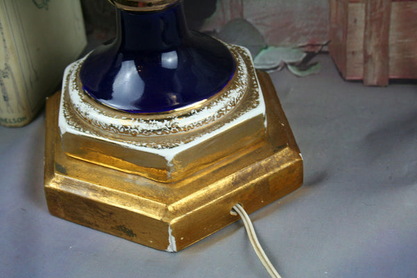 Gorgeous French cobalt blue limoges porcelain Table lamp lady