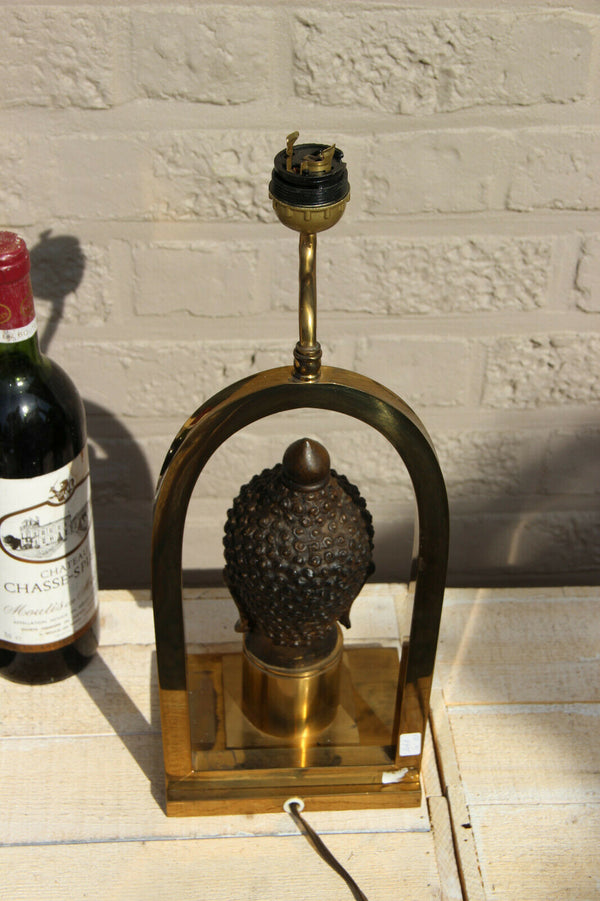 Mid Century French 1970 Buddha head Table lamp with shade