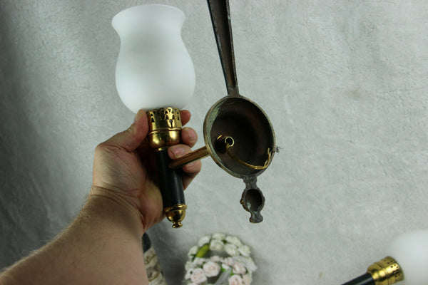 PAIR maison lunel arlus wall lights sconces opaline white glass shades 1970