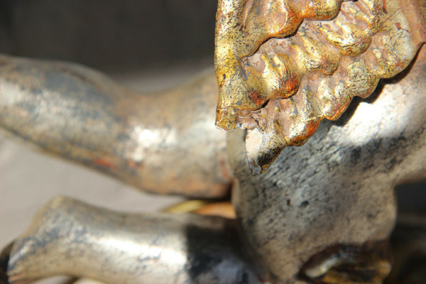 Vintage italian wood carved polychrome Angel putti lamp