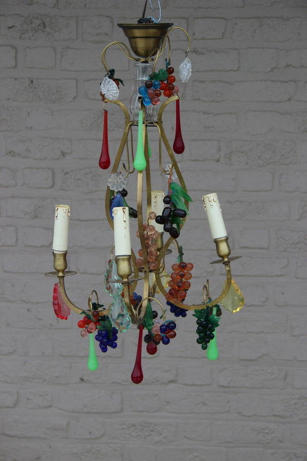 Murano Hand blown grapes flowers multi colour chandelier pendant 1960s