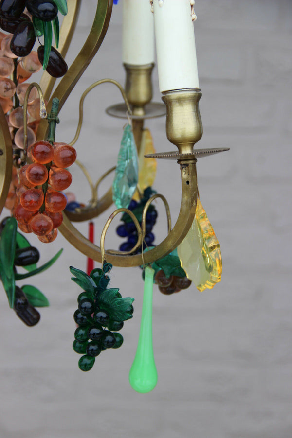 Murano Hand blown grapes flowers multi colour chandelier pendant 1960s