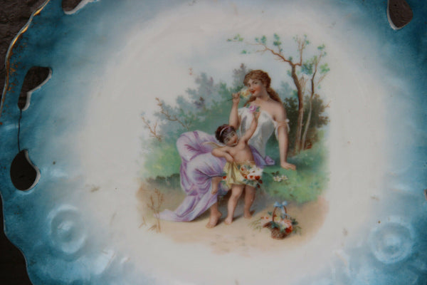 PAIR antique French limoges putti romantic scene porcelain plates