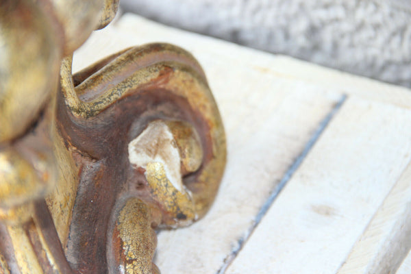 Vintage italian wood carved polychrome Angel putti lamp 1950