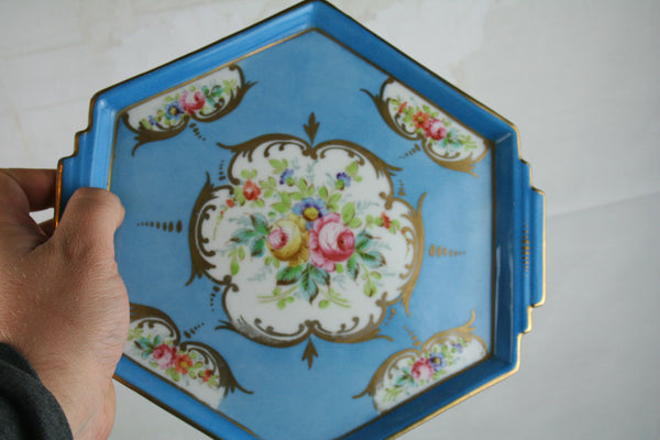 Antique French marked Porcelain Plate pie presentation tray  hand paint 1900