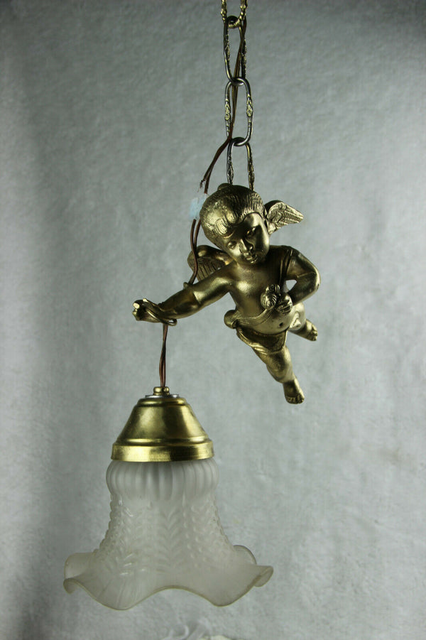 French antique putti angel figurine pendant chandelier lamp