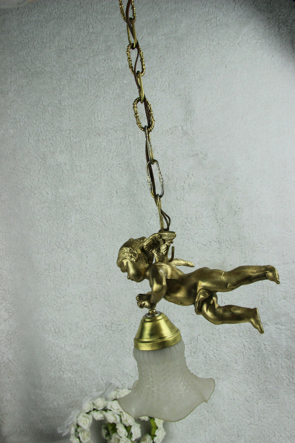 French antique putti angel figurine pendant chandelier lamp