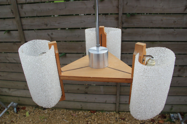 Mid century Scandinavian Wood / Perspex Shades chandelier pendant