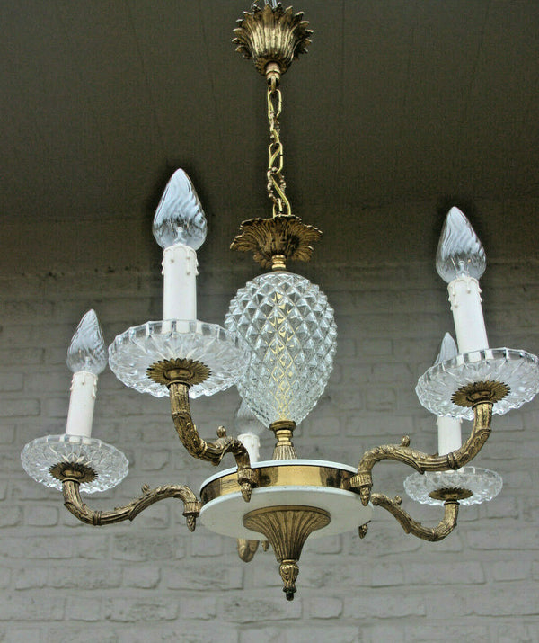 Mid century 1960 Crystal glass pineapple maison jansen Chandelier 5 arms