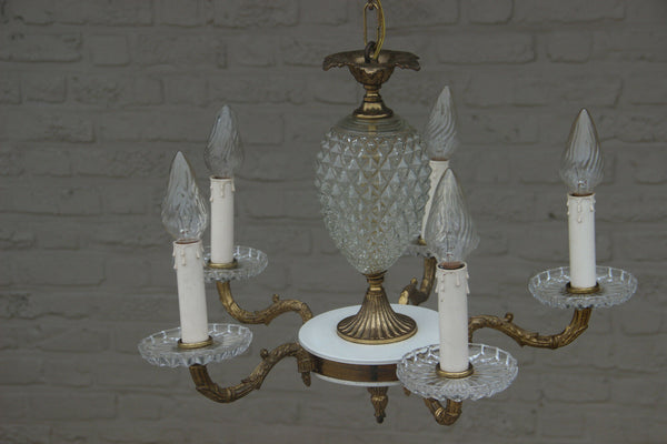 Mid century 1960 Crystal glass pineapple maison jansen Chandelier 5 arms