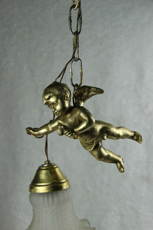 French antique putti angel figurine pendant chandelier lamp