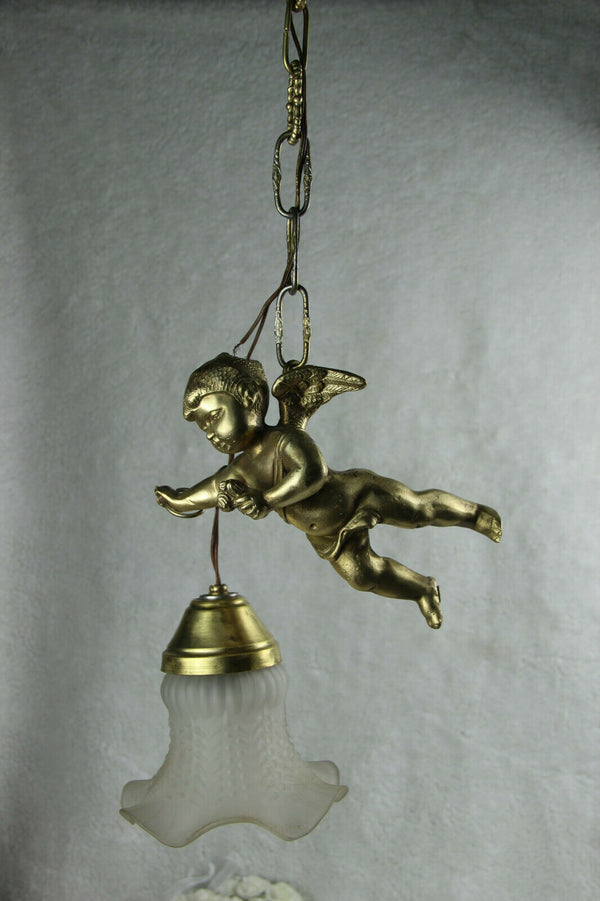 French antique putti angel figurine pendant chandelier lamp