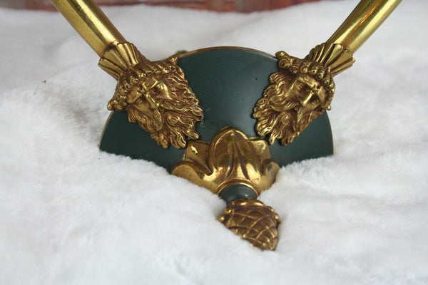 PAIR large FRench Empire Satyr heads green brass bronze sonces wall lights 1920