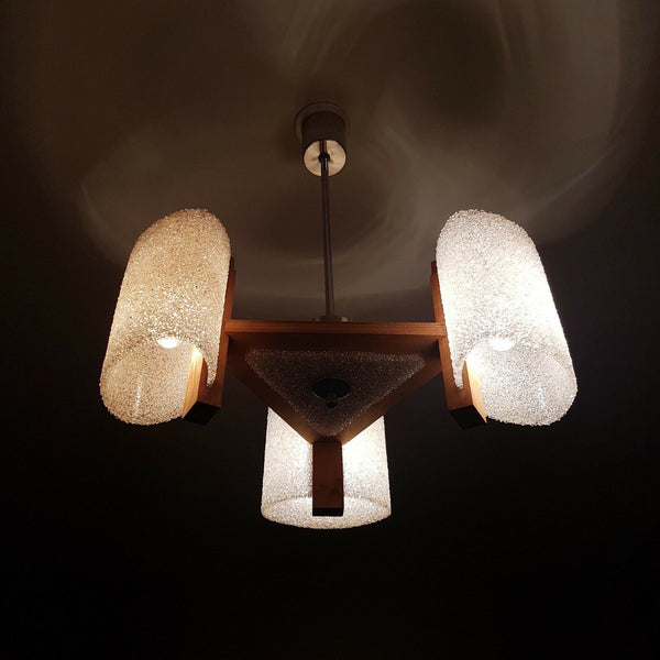 Mid century Scandinavian Wood / Perspex Shades chandelier pendant