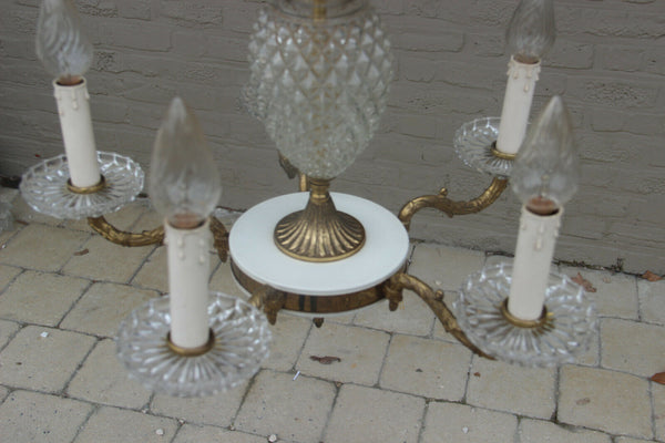 Mid century 1960 Crystal glass pineapple maison jansen Chandelier 5 arms