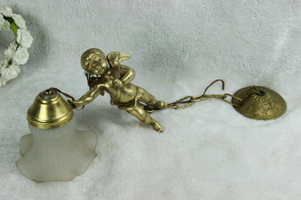 French antique putti angel figurine pendant chandelier lamp