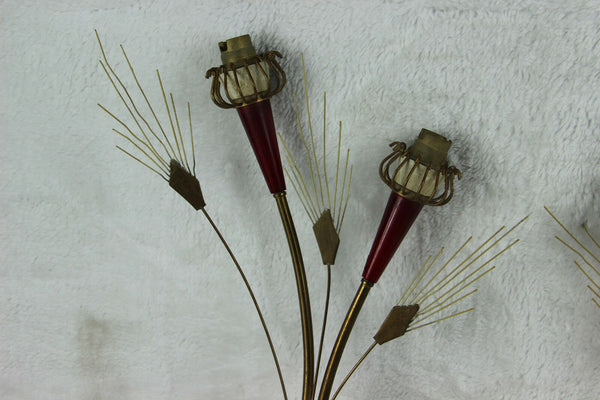 PAIR mid century 1960 LUNEL Wall sconces lights red brass retro