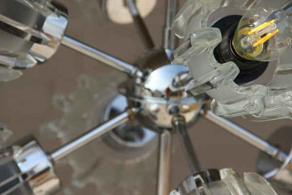 Mid century Glass Tulip Sputnik Chandelier by DORIA germany 1960s retro