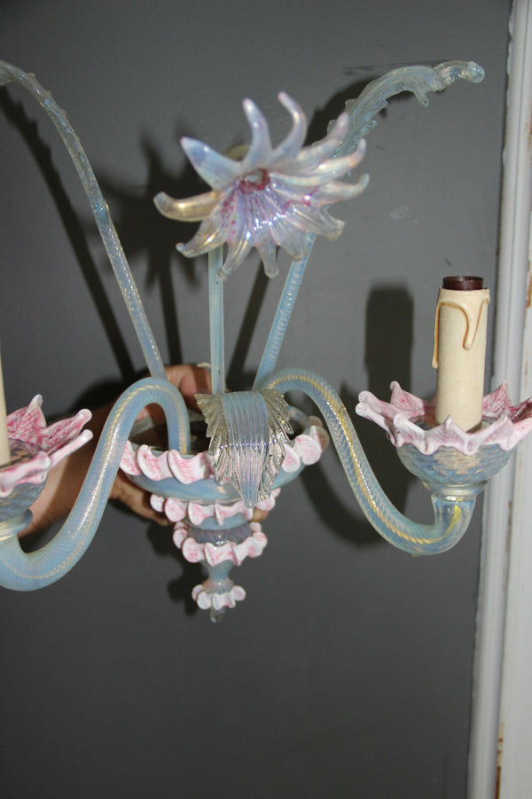 Mid century MuranoVenetian pink hand blown glass Wall light sconce no2
