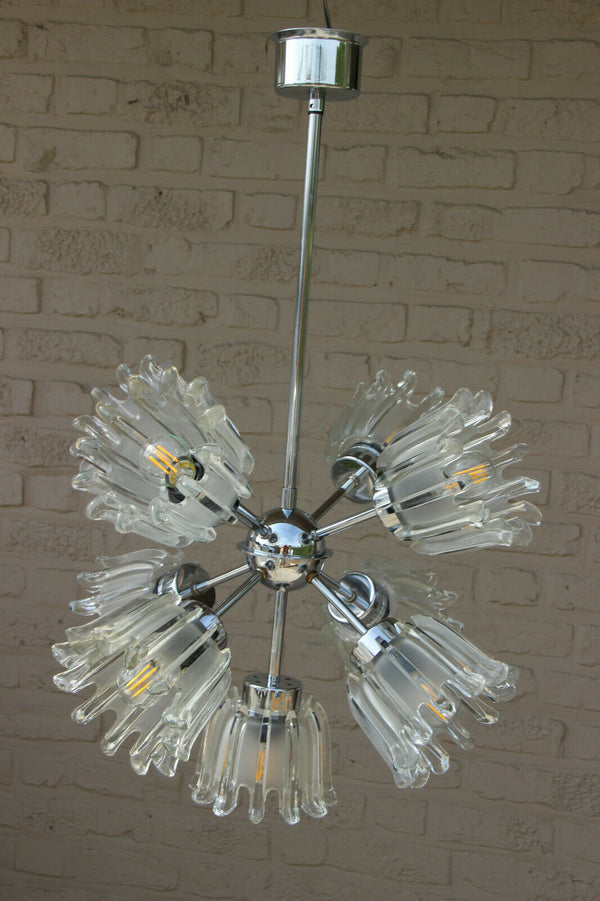 Mid century Glass Tulip Sputnik Chandelier by DORIA germany 1960s retro