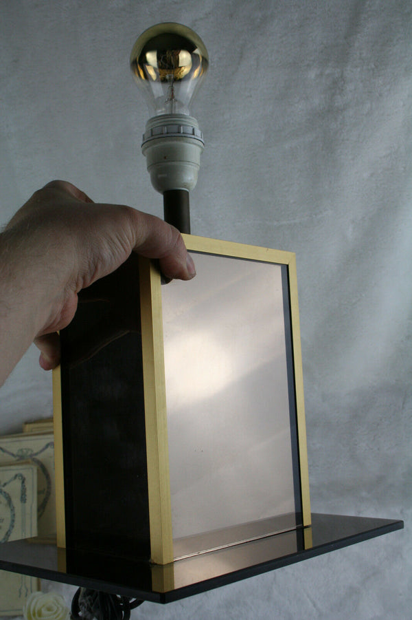 Mid century Glass mirror table lamp 1970 Hollywood regency