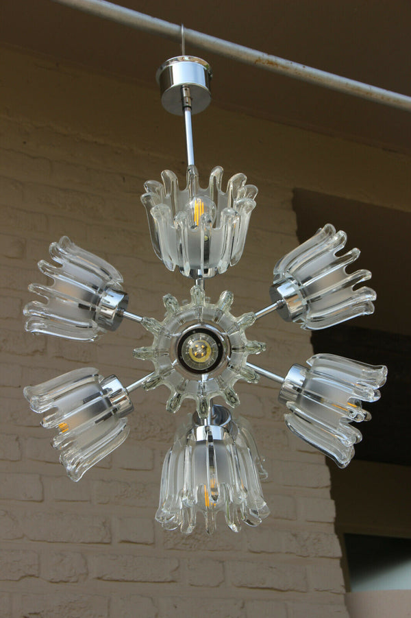 Mid century Glass Tulip Sputnik Chandelier by DORIA germany 1960s retro