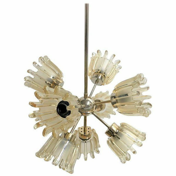 Mid century Glass Tulip Sputnik Chandelier by DORIA germany 1960s retro