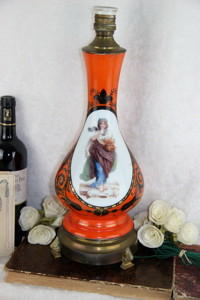 A gorgeous vtg french porcelain lamp with art nouveau lady and dragon motifs 60'