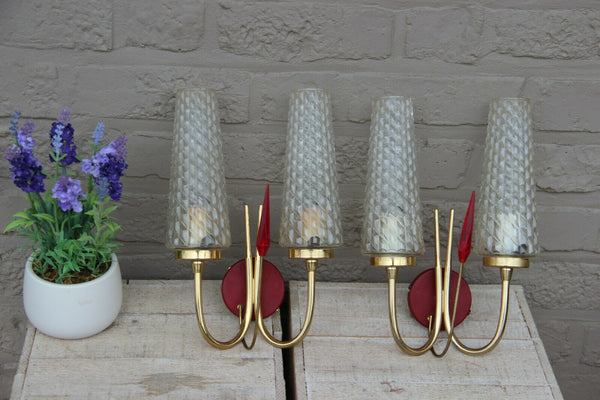 PAIR mid century Retro 1950 Maison LUNEL Wall lights sconces glass shades