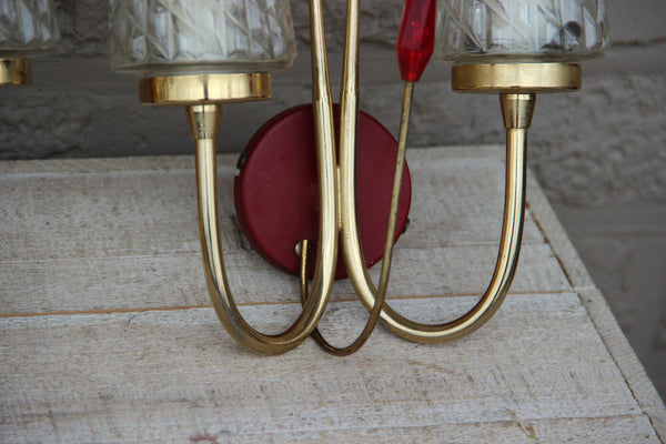 PAIR mid century Retro 1950 Maison LUNEL Wall lights sconces glass shades