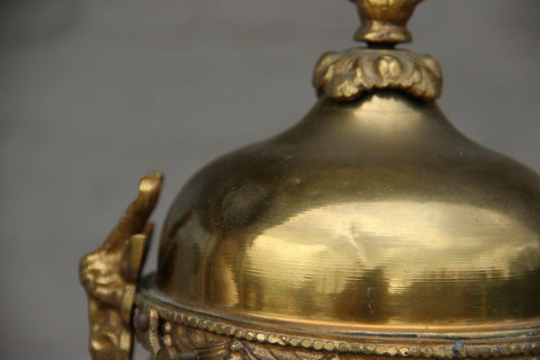 Antique french bronze crystal glass lantern chandelier eagle ram heads