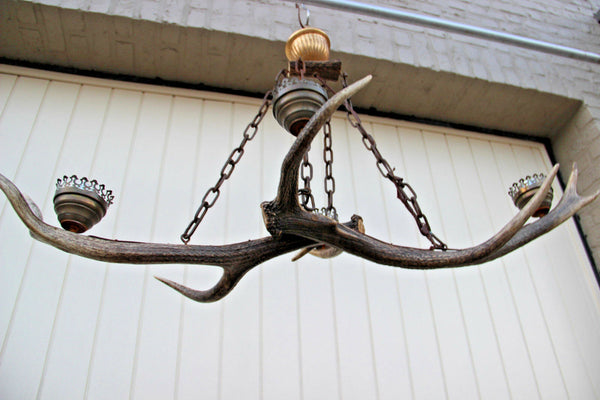 Vintage hunting cabin Antlers resin cast 4 lights pendant chandelier 1970's