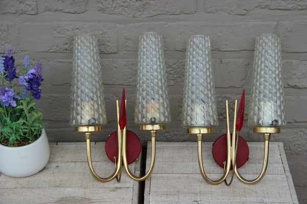PAIR mid century Retro 1950 Maison LUNEL Wall lights sconces glass shades