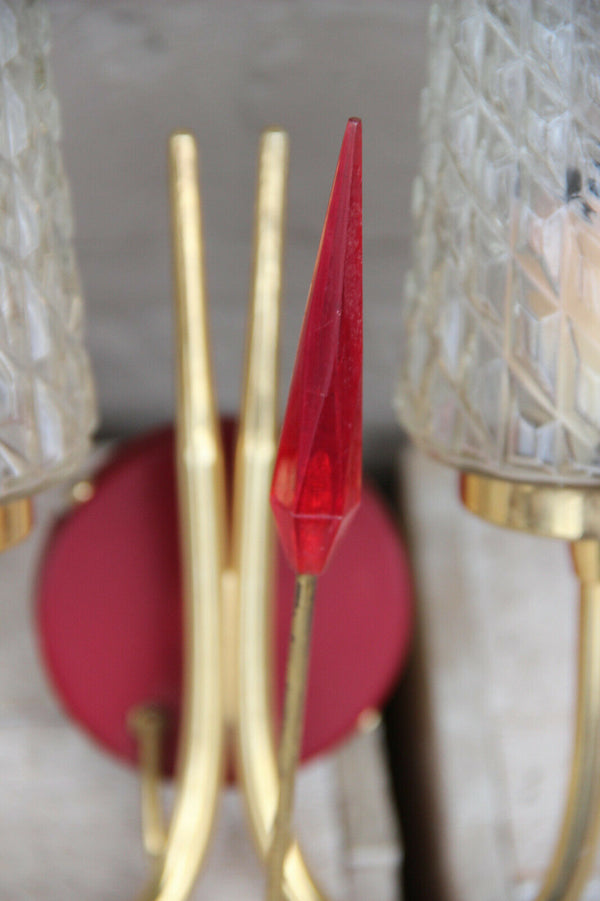 PAIR mid century Retro 1950 Maison LUNEL Wall lights sconces glass shades