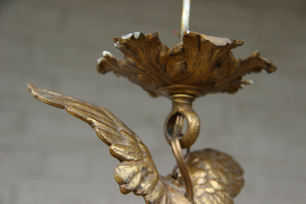 Antique french bronze crystal glass lantern chandelier eagle ram heads