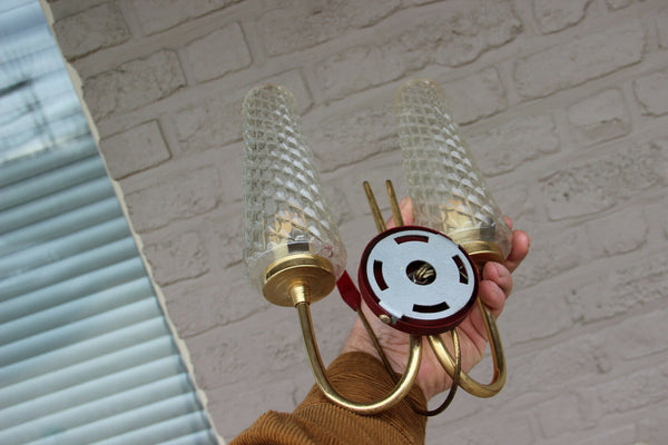 PAIR mid century Retro 1950 Maison LUNEL Wall lights sconces glass shades