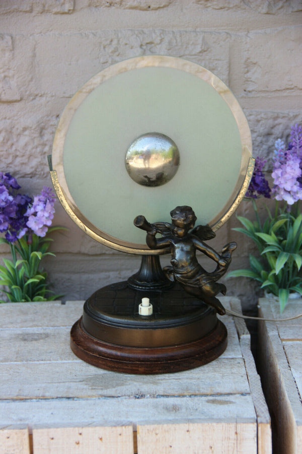 Antique French art deco metal bronze patina Putti angel Table lamp 1930