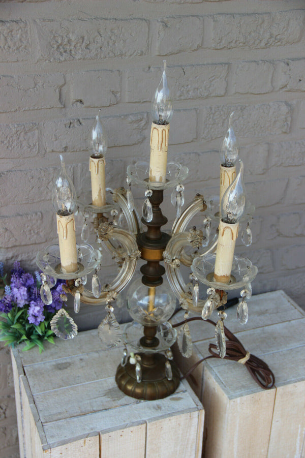 Antique xl murano Girandole Crystal glass pendants drops lamp 5 arms rare