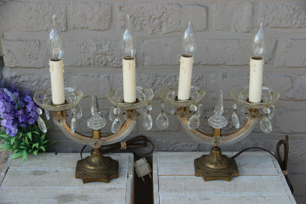 PAIR antique murano Girandole Crystal glass pendants drops lamps