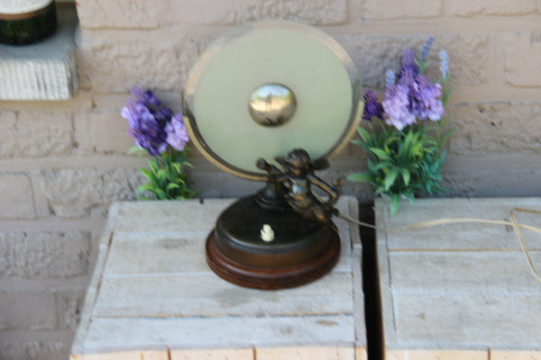 Antique French art deco metal bronze patina Putti angel Table lamp 1930