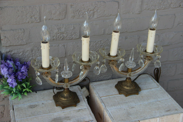 PAIR antique murano Girandole Crystal glass pendants drops lamps