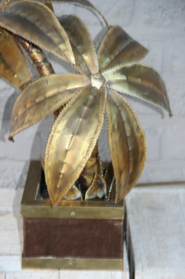 Exclusive MAISON JANSEN Brass Palm tree table lamp Velvet Hollywood regency n1
