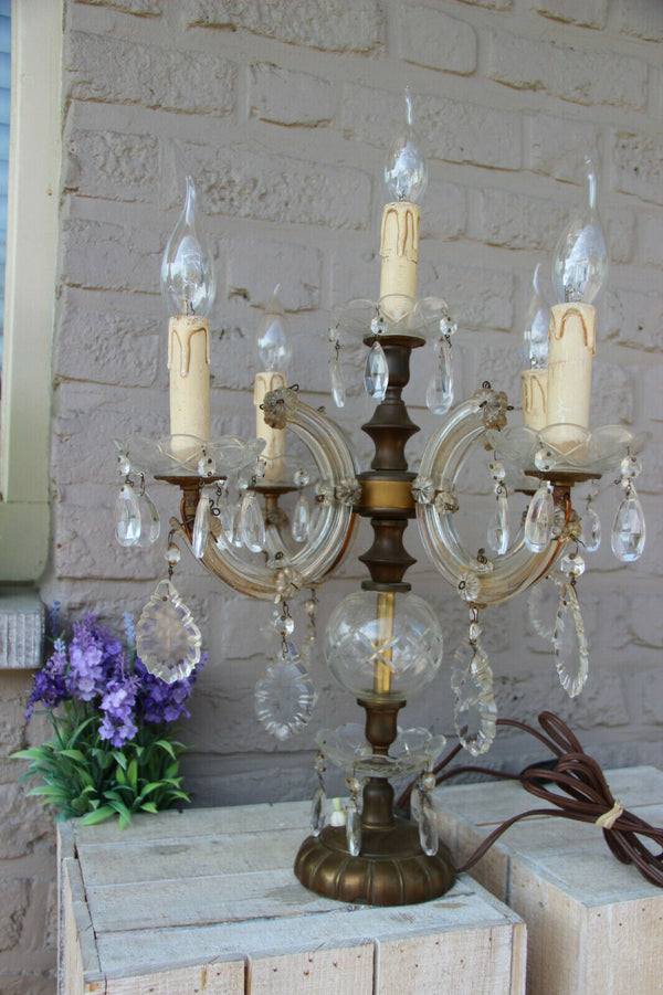 Antique xl murano Girandole Crystal glass pendants drops lamp 5 arms rare