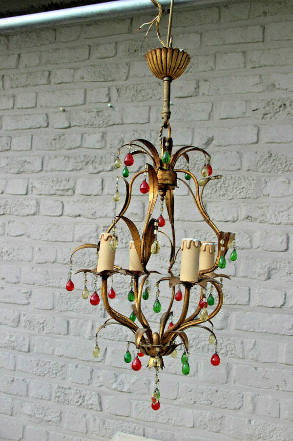 Gorgeous Muran Drops italian flag colour metal gold gilt 1970 chandelier