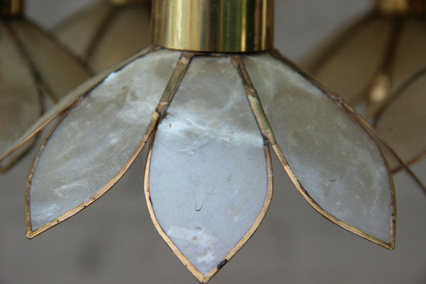 Mid century BOULANGER Mother pearl nacre Lotus flower Flush mount chandelier