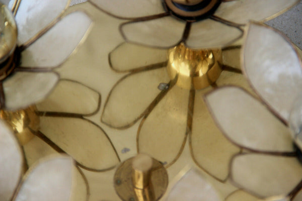 Mid century BOULANGER Mother pearl nacre Lotus flower Flush mount chandelier
