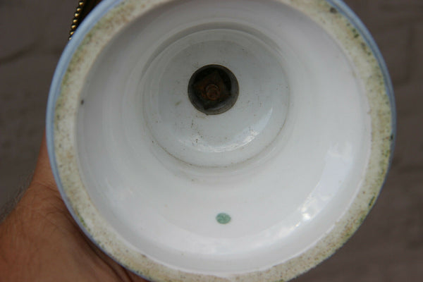 Rare PAIR antique French porcelain hand paint oil petrol lamps floral