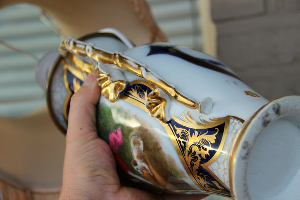 Antique French vieux paris porcelain hand paint boy dog scene vase lamp shade